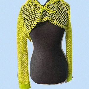 Neon Green Mesh Long-Sleeve Top w: Hood (color= closer to neon yellow)